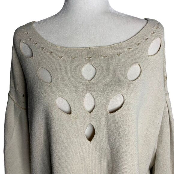 Wildfox Sample Cropped Sweater S Beige Distressed Exposed Seams Pleated Sleeves - Picture 2 of 7